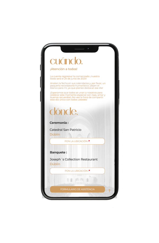 Imagen representando una página web de boda moderna con detalles personalizados de una pareja